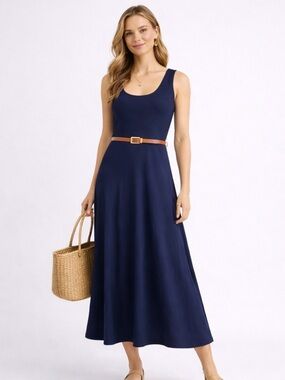 Massimo Dutti Navy Blue Tank Midi Dress Minimalist Size Small